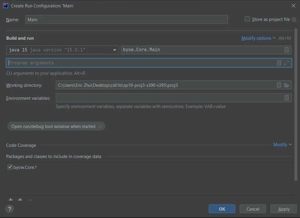 在 IntelliJ 中设置程序参数