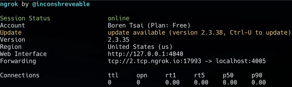 ngrok TCP 隧道示例